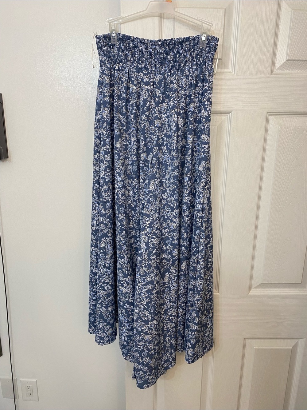 Blue Floral Smocked Waist wide leg pants